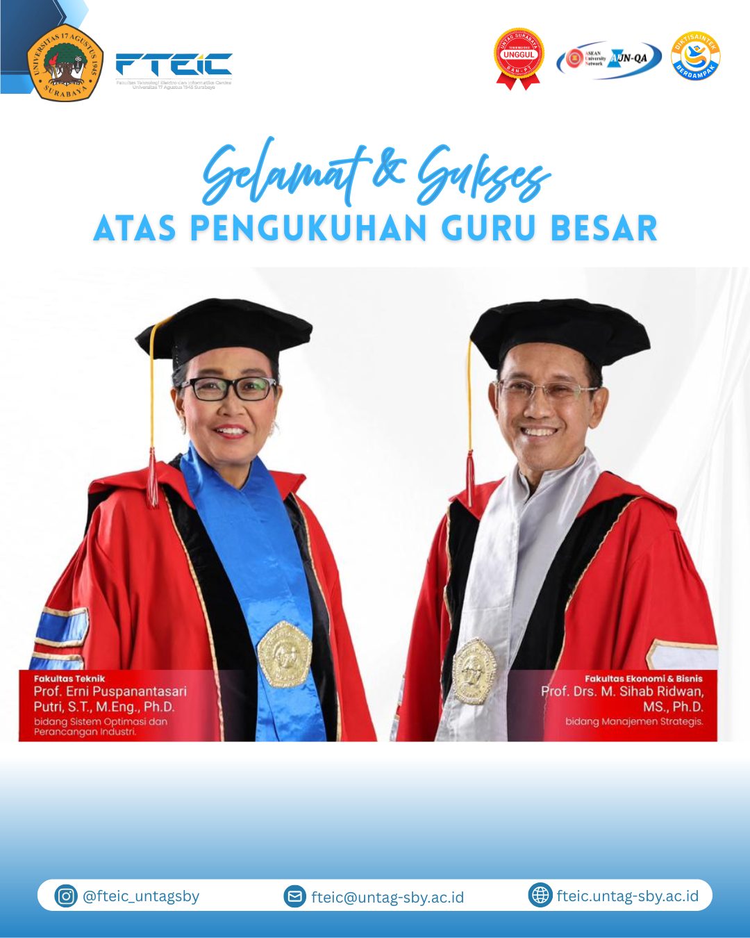 PENGUKUHAN GURU BESAR Prof. Drs. M. Sihab Ridwan, MS, Ph.D. dan Erni Puspanantasari Putri, ST., M.Eng., Ph.D.