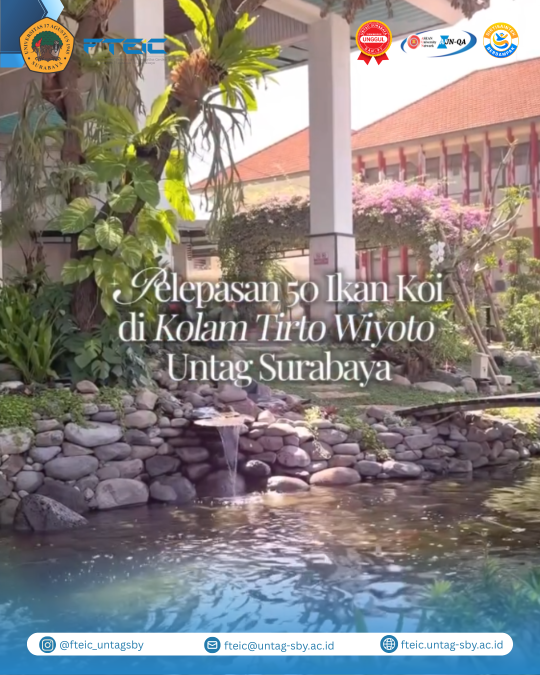 UNTAG Surabaya Lepaskan 50 Ekor Ikan Koi di Kolam Tirto Wiyoto